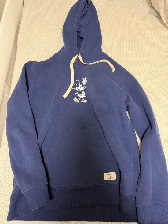 Life Is Good Sweaters - Life Is Good Navy Hoodie with Mickey Graphic and Cream Drawstrings